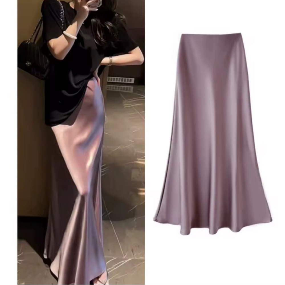 Elegant Satin Maxi Skirt - Purple